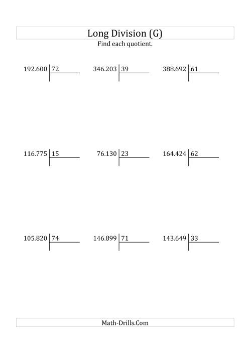 The European Long Division with a 2-Digit Divisor and a 4-Digit Quotient with No Remainders (G) Math Worksheet