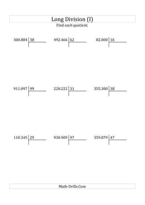The European Long Division with a 2-Digit Divisor and a 4-Digit Quotient with No Remainders (I) Math Worksheet