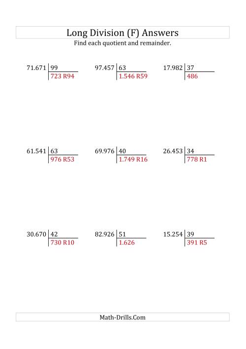 The European Long Division with a 2-Digit Divisor and a 5-Digit Dividend with Remainders (F) Math Worksheet Page 2