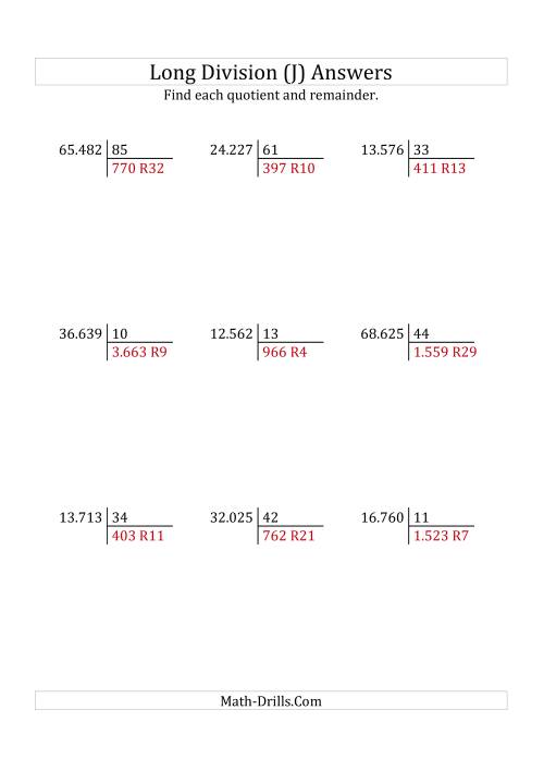 The European Long Division with a 2-Digit Divisor and a 5-Digit Dividend with Remainders (J) Math Worksheet Page 2