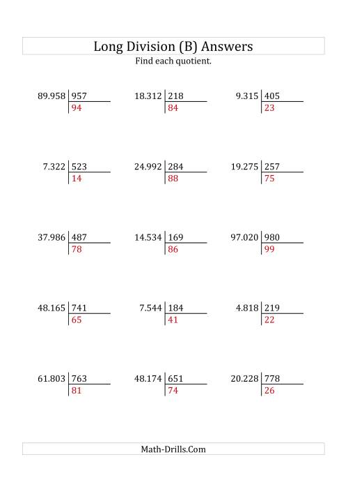 The European Long Division with a 3-Digit Divisor and a 2-Digit Quotient with No Remainders (B) Math Worksheet Page 2