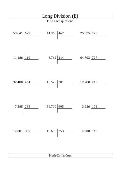 The European Long Division with a 3-Digit Divisor and a 2-Digit Quotient with No Remainders (E) Math Worksheet