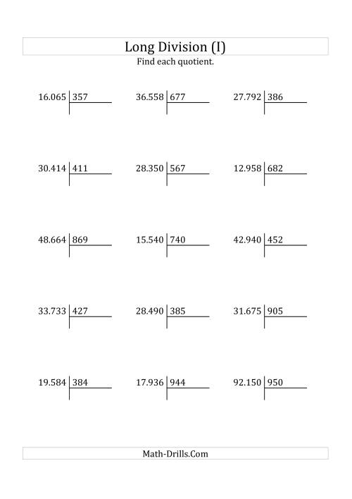 The European Long Division with a 3-Digit Divisor and a 2-Digit Quotient with No Remainders (I) Math Worksheet
