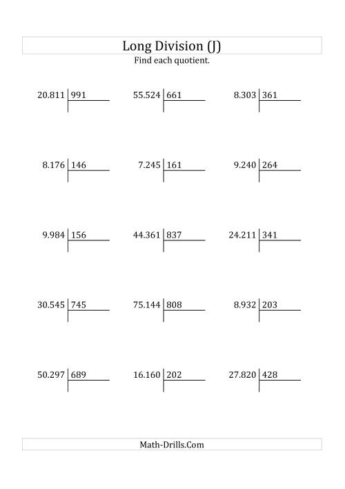 The European Long Division with a 3-Digit Divisor and a 2-Digit Quotient with No Remainders (J) Math Worksheet