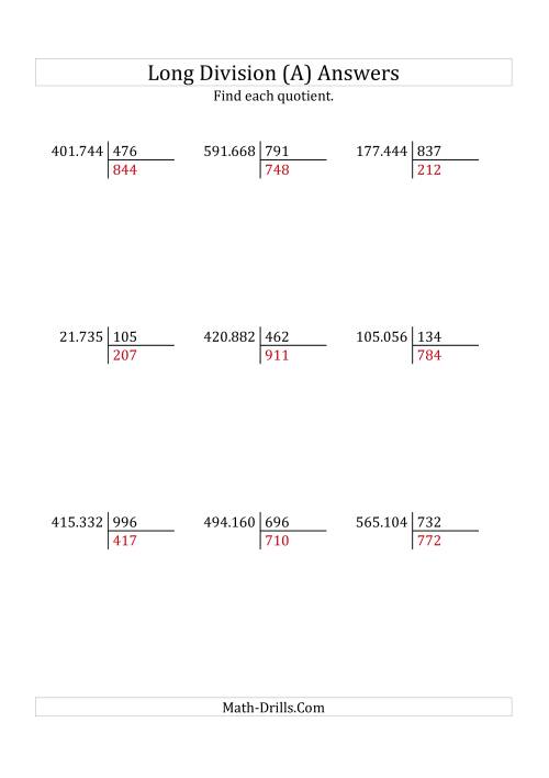 The European Long Division with a 3-Digit Divisor and a 3-Digit Quotient with No Remainders (A) Math Worksheet Page 2