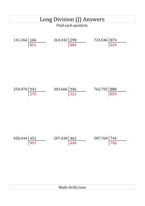 The European Long Division with a 3-Digit Divisor and a 3-Digit Quotient with No Remainders (J) Math Worksheet Page 2