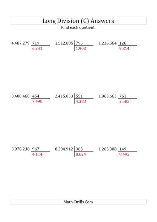 The European Long Division with a 3-Digit Divisor and a 4-Digit Quotient with No Remainders (C) Math Worksheet Page 2