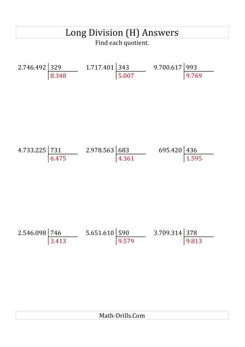 The European Long Division with a 3-Digit Divisor and a 4-Digit Quotient with No Remainders (H) Math Worksheet Page 2
