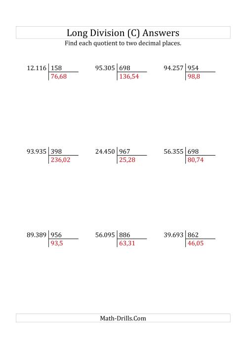 The European Long Division with a 3-Digit Divisor and a 5-Digit Dividend with Decimal Quotients (C) Math Worksheet Page 2