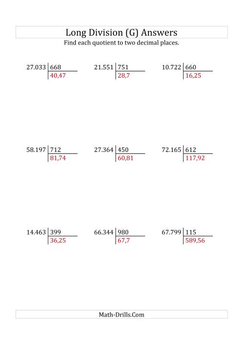 The European Long Division with a 3-Digit Divisor and a 5-Digit Dividend with Decimal Quotients (G) Math Worksheet Page 2