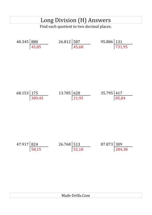 The European Long Division with a 3-Digit Divisor and a 5-Digit Dividend with Decimal Quotients (H) Math Worksheet Page 2