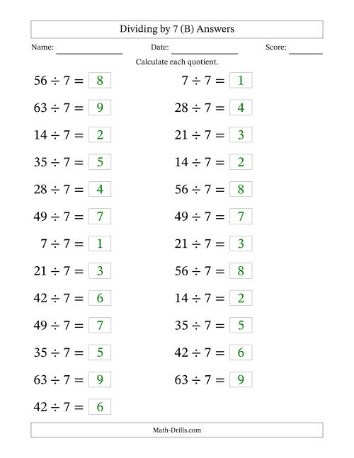 The Horizontally Arranged Dividing by 7 with Quotients 1 to 9 (25 Questions; Large Print) (B) Math Worksheet Page 2