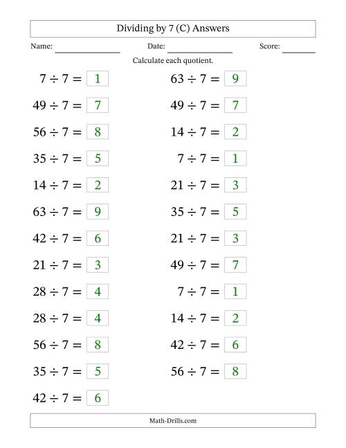 The Horizontally Arranged Dividing by 7 with Quotients 1 to 9 (25 Questions; Large Print) (C) Math Worksheet Page 2