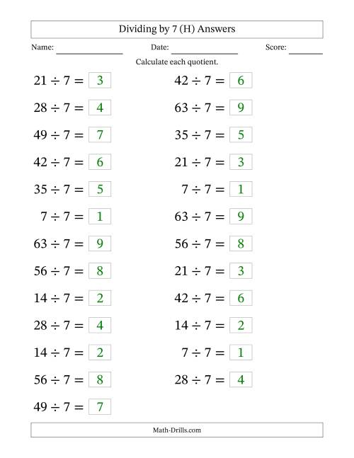 The Horizontally Arranged Dividing by 7 with Quotients 1 to 9 (25 Questions; Large Print) (H) Math Worksheet Page 2