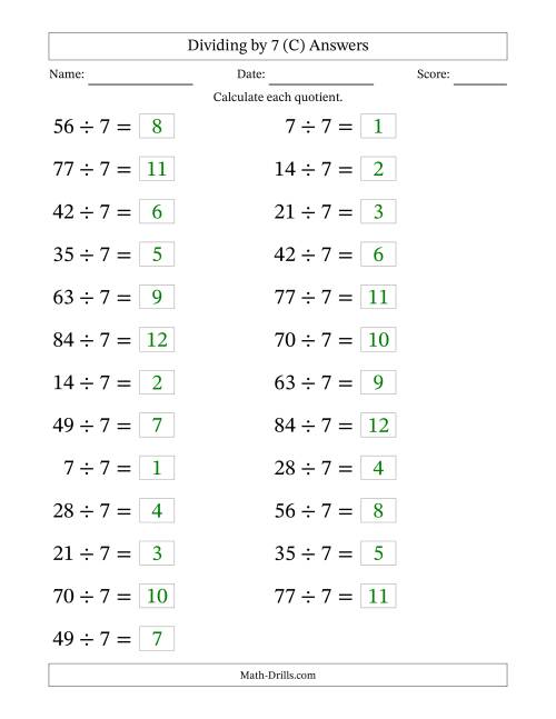 The Horizontally Arranged Dividing by 7 with Quotients 1 to 12 (25 Questions; Large Print) (C) Math Worksheet Page 2