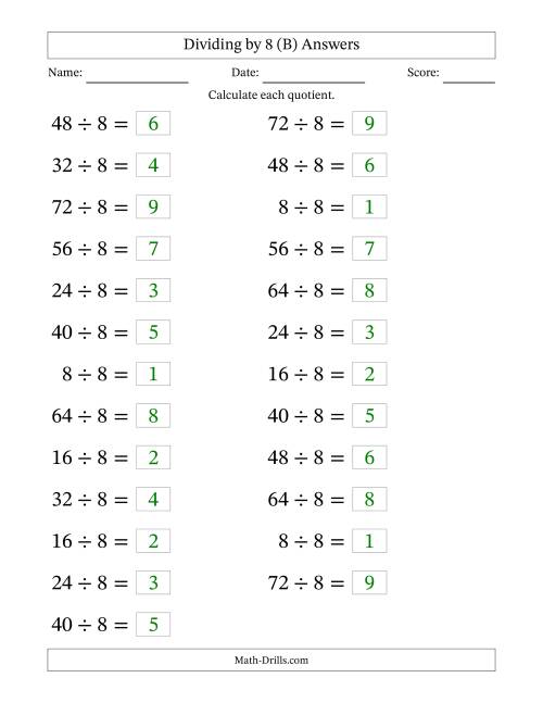 The Horizontally Arranged Dividing by 8 with Quotients 1 to 9 (25 Questions; Large Print) (B) Math Worksheet Page 2