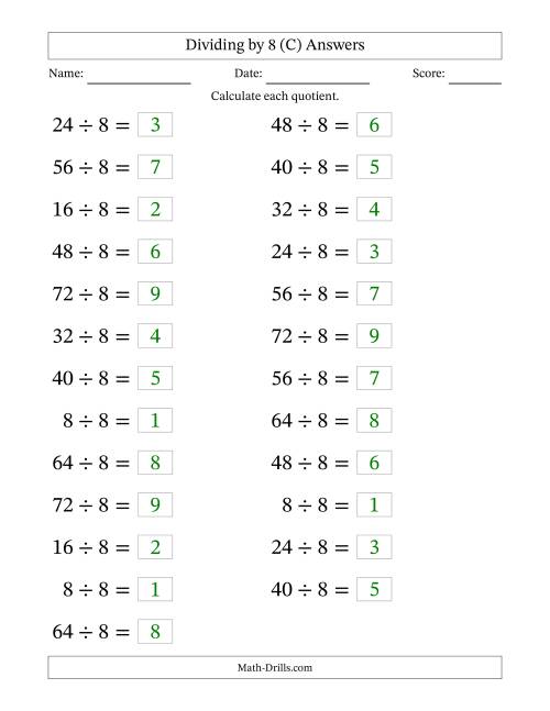 The Horizontally Arranged Dividing by 8 with Quotients 1 to 9 (25 Questions; Large Print) (C) Math Worksheet Page 2