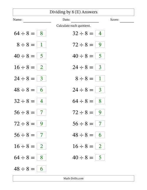The Horizontally Arranged Dividing by 8 with Quotients 1 to 9 (25 Questions; Large Print) (E) Math Worksheet Page 2