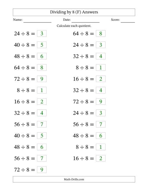 The Horizontally Arranged Dividing by 8 with Quotients 1 to 9 (25 Questions; Large Print) (F) Math Worksheet Page 2