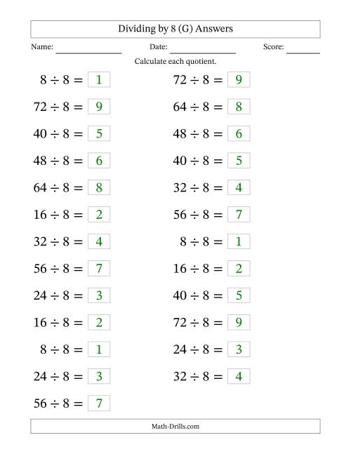 The Horizontally Arranged Dividing by 8 with Quotients 1 to 9 (25 Questions; Large Print) (G) Math Worksheet Page 2