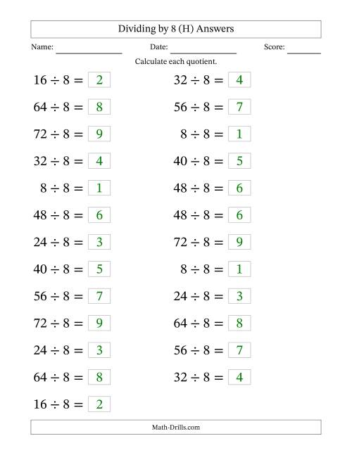 The Horizontally Arranged Dividing by 8 with Quotients 1 to 9 (25 Questions; Large Print) (H) Math Worksheet Page 2