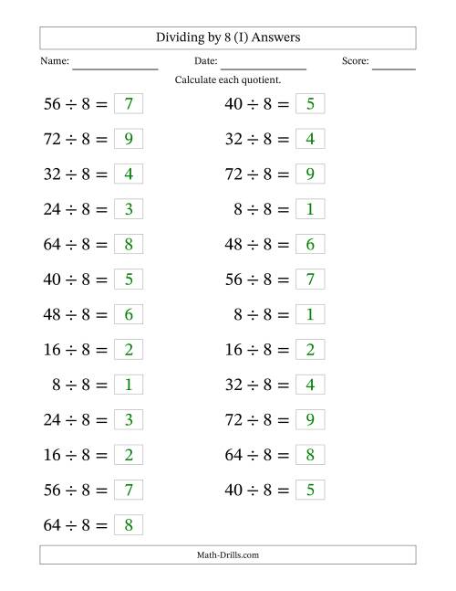 The Horizontally Arranged Dividing by 8 with Quotients 1 to 9 (25 Questions; Large Print) (I) Math Worksheet Page 2