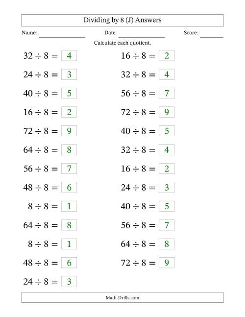 The Horizontally Arranged Dividing by 8 with Quotients 1 to 9 (25 Questions; Large Print) (J) Math Worksheet Page 2