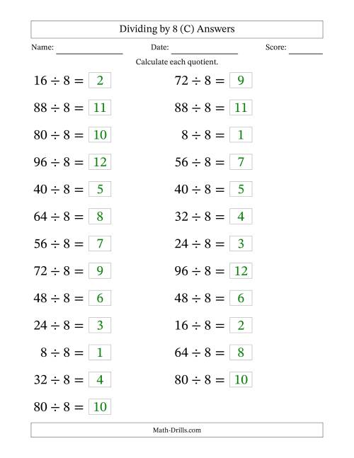 The Horizontally Arranged Dividing by 8 with Quotients 1 to 12 (25 Questions; Large Print) (C) Math Worksheet Page 2