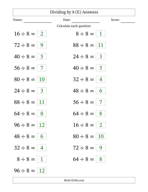 The Horizontally Arranged Dividing by 8 with Quotients 1 to 12 (25 Questions; Large Print) (E) Math Worksheet Page 2