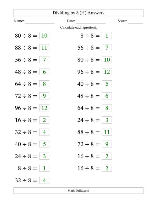 The Horizontally Arranged Dividing by 8 with Quotients 1 to 12 (25 Questions; Large Print) (H) Math Worksheet Page 2