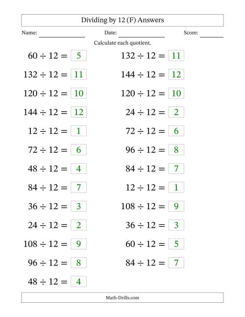 The Horizontally Arranged Dividing by 12 with Quotients 1 to 12 (25 Questions; Large Print) (F) Math Worksheet Page 2