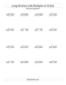 Long Division by Multiples of 10 with No Remainders