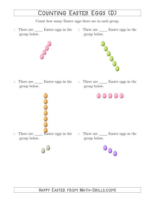 The Counting Easter Eggs in Linear Arrangements (D) Math Worksheet
