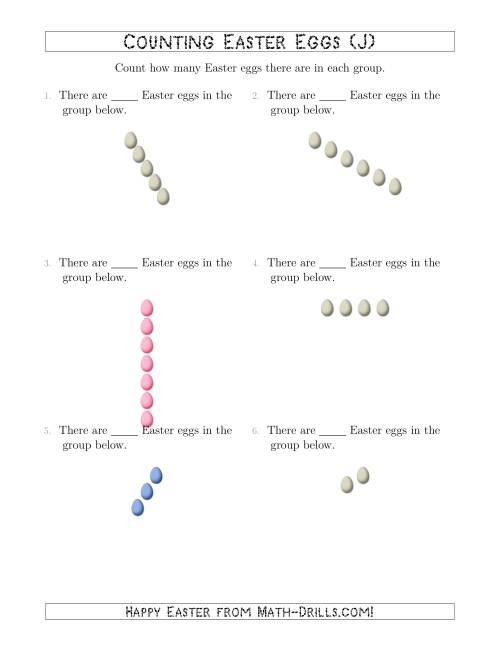 The Counting Easter Eggs in Linear Arrangements (J) Math Worksheet