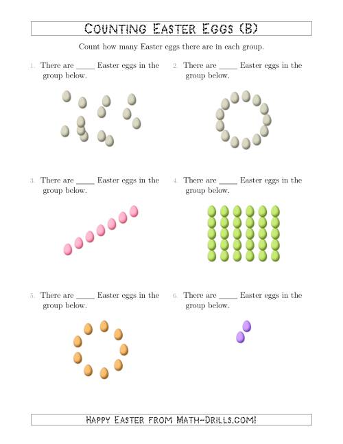 The Counting Easter Eggs in Various Arrangements (B) Math Worksheet