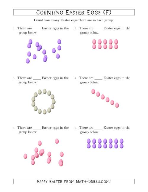 The Counting Easter Eggs in Various Arrangements (F) Math Worksheet