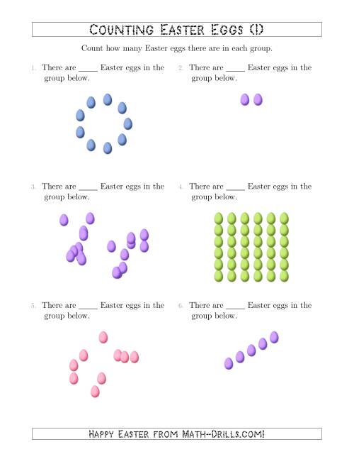 The Counting Easter Eggs in Various Arrangements (I) Math Worksheet