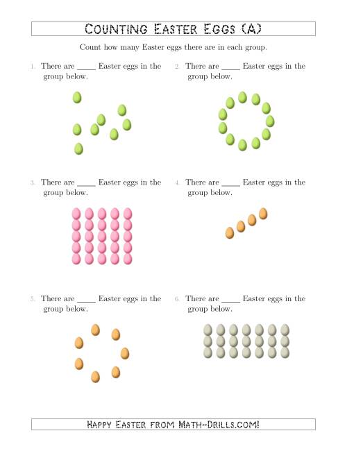 The Counting Easter Eggs in Various Arrangements (All) Math Worksheet