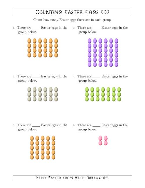 The Counting Easter Eggs in Rectangular Arrangements (D) Math Worksheet