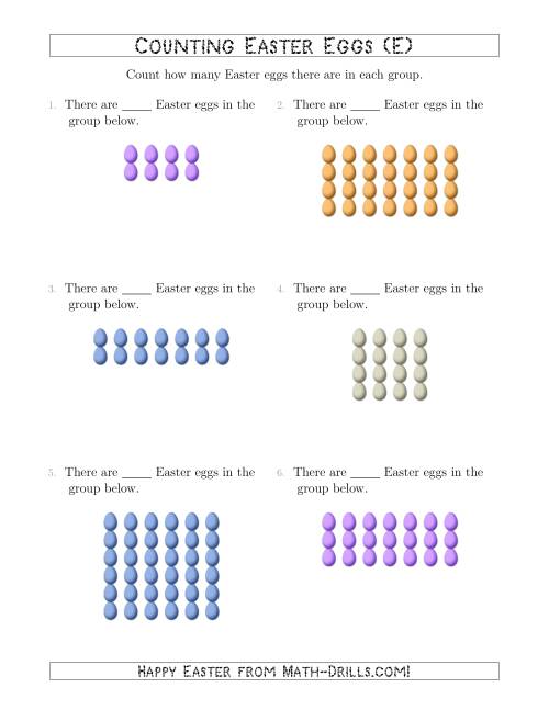 The Counting Easter Eggs in Rectangular Arrangements (E) Math Worksheet