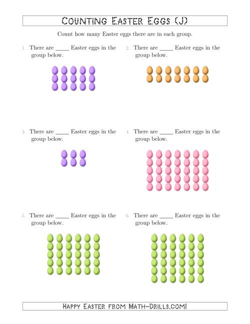 The Counting Easter Eggs in Rectangular Arrangements (J) Math Worksheet