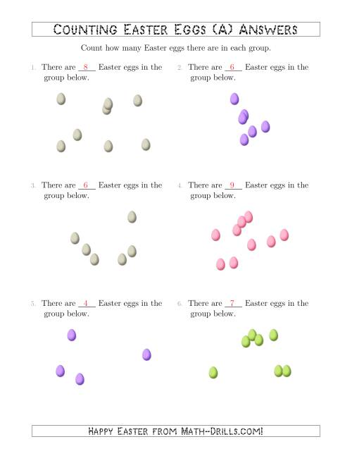 The Counting up to 10 Easter Eggs in Scattered Arrangements (A) Math Worksheet Page 2