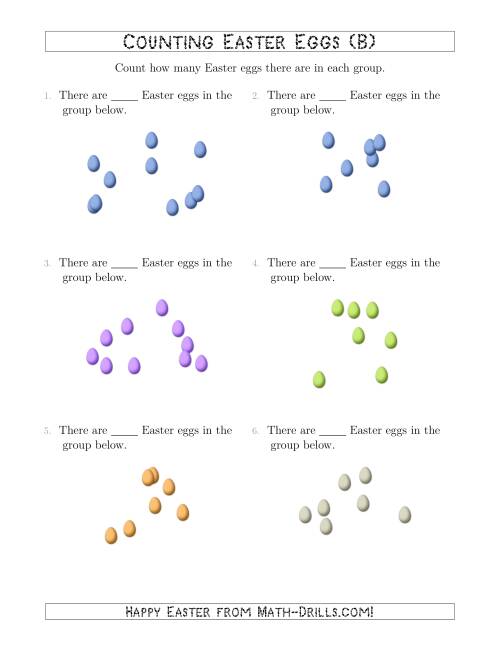 The Counting up to 10 Easter Eggs in Scattered Arrangements (B) Math Worksheet