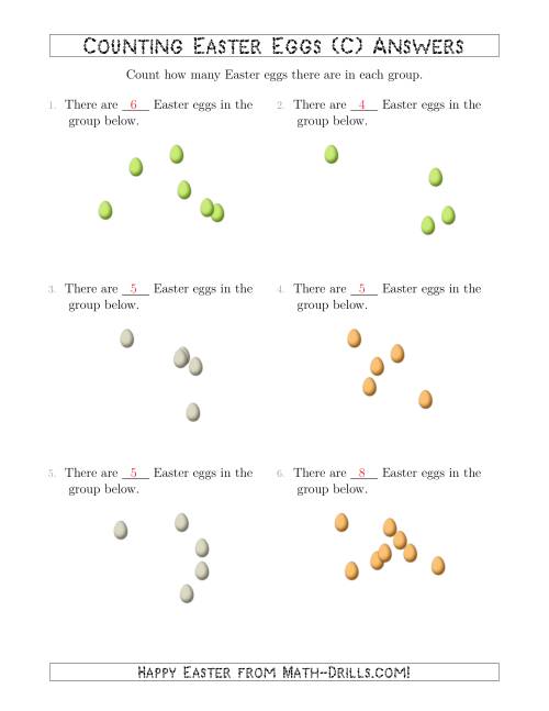 The Counting up to 10 Easter Eggs in Scattered Arrangements (C) Math Worksheet Page 2