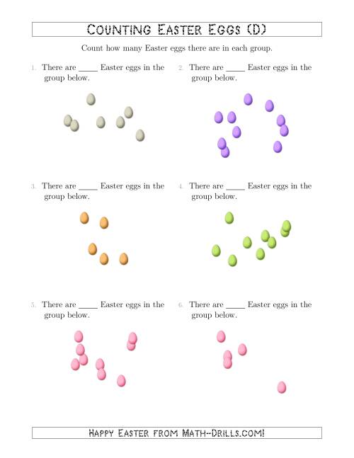 The Counting up to 10 Easter Eggs in Scattered Arrangements (D) Math Worksheet