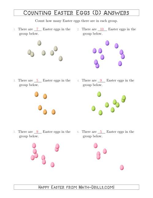 The Counting up to 10 Easter Eggs in Scattered Arrangements (D) Math Worksheet Page 2