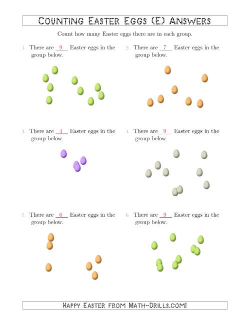 The Counting up to 10 Easter Eggs in Scattered Arrangements (E) Math Worksheet Page 2