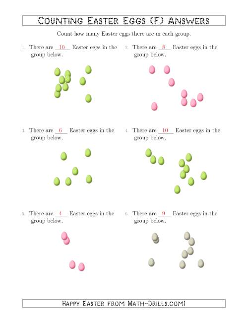 The Counting up to 10 Easter Eggs in Scattered Arrangements (F) Math Worksheet Page 2