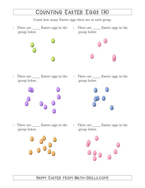 The Counting up to 10 Easter Eggs in Scattered Arrangements (H) Math Worksheet