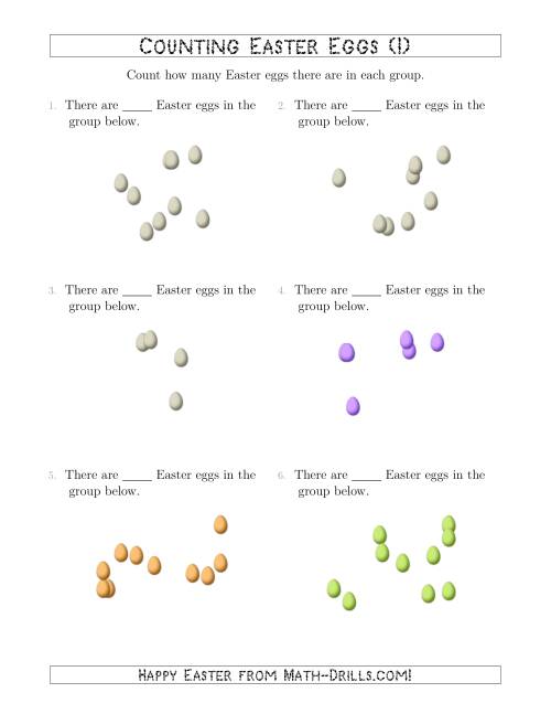 The Counting up to 10 Easter Eggs in Scattered Arrangements (I) Math Worksheet